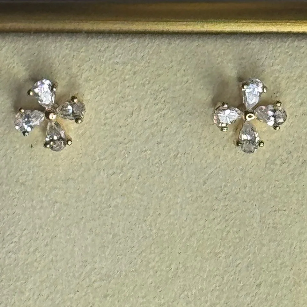 Gold Overlay Crystal Flower Stud Earrings Made with Swarovski Crystals - Picture 7 of 8